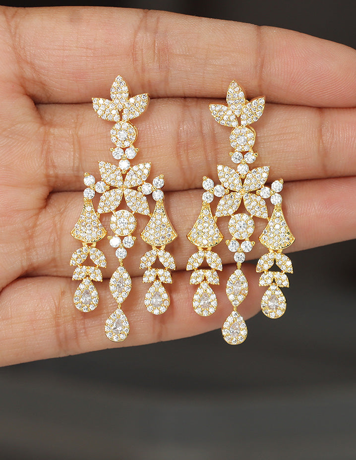 Designer Zirconia Floral Cascade Sparkle Earrings