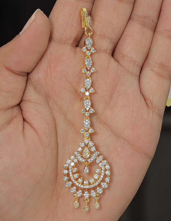 Designer Zirconia Floral Shaped Maang Tikka