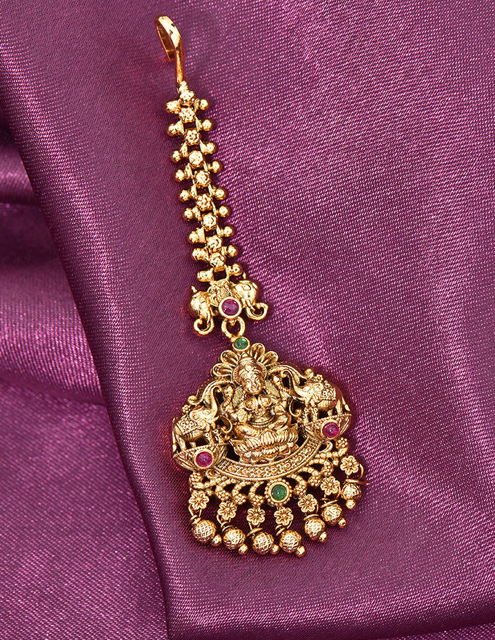 Designer Antique Temple Lakshmi Maang Tikka