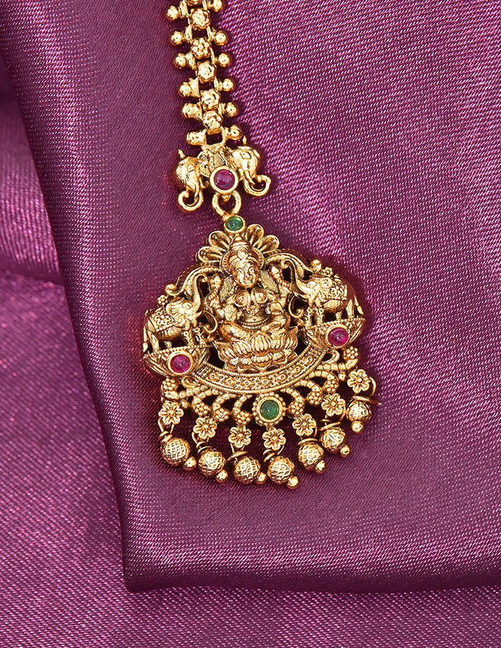 Designer Antique Temple Lakshmi Maang Tikka