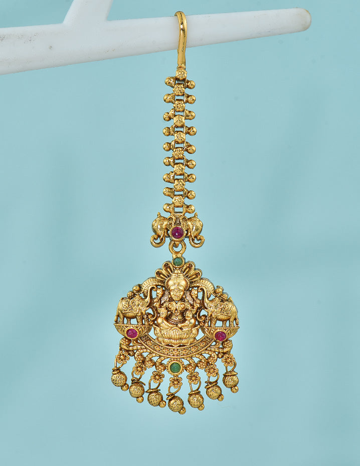 Designer Antique Temple Lakshmi Maang Tikka