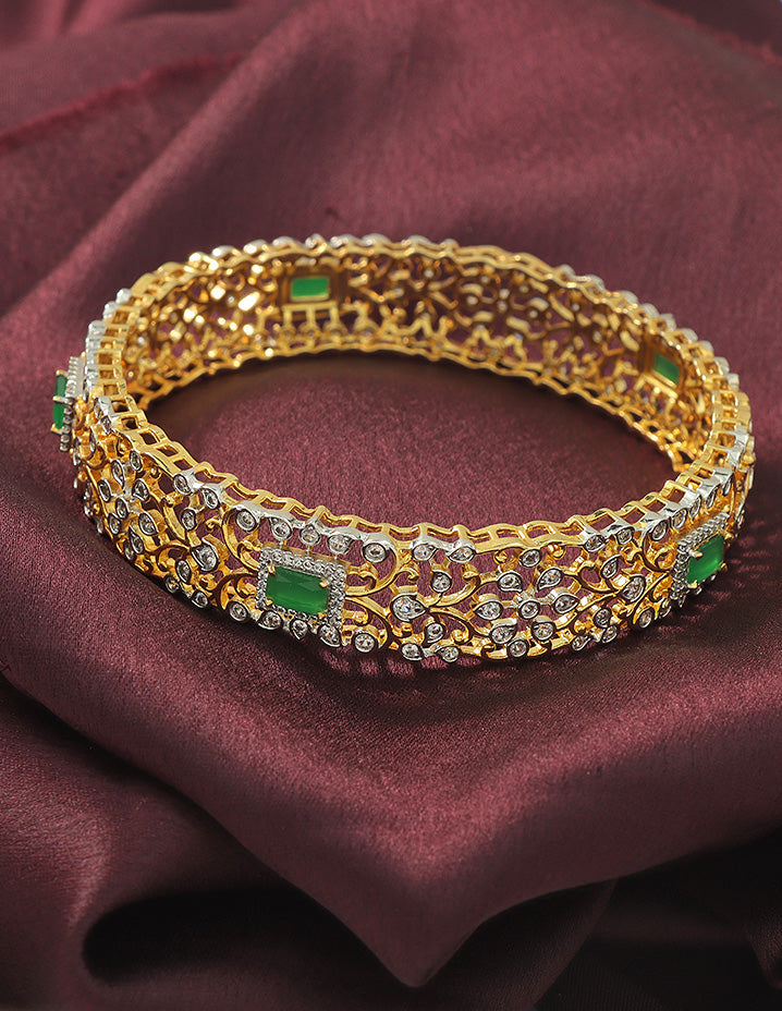 Designer Zirconia GJ Floral Emerald Bangle