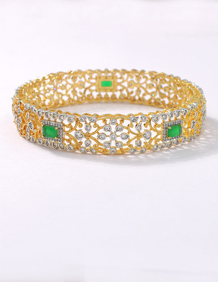 Designer Zirconia GJ Floral Emerald Bangle