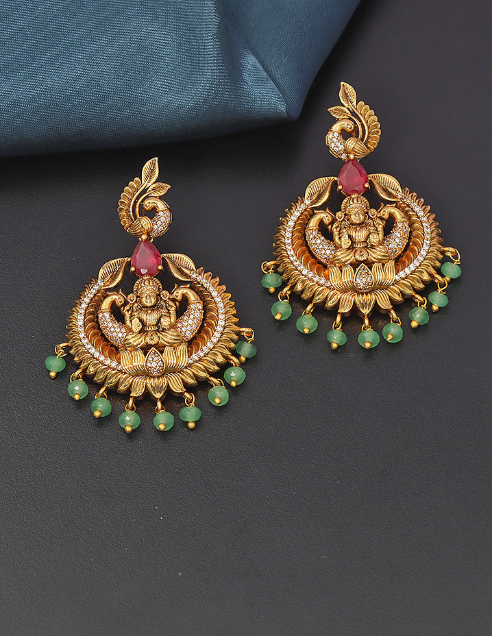 Designer Lakshmi Devi Kempu Chandbali Earrings