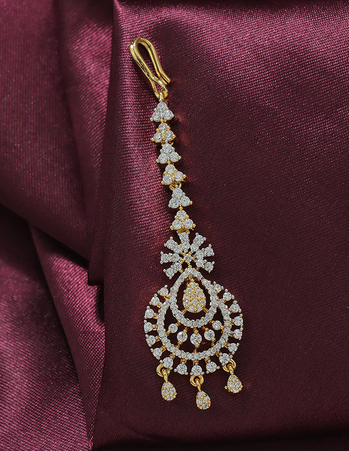 Designer Zirconia Floral Shaped Maang Tikka