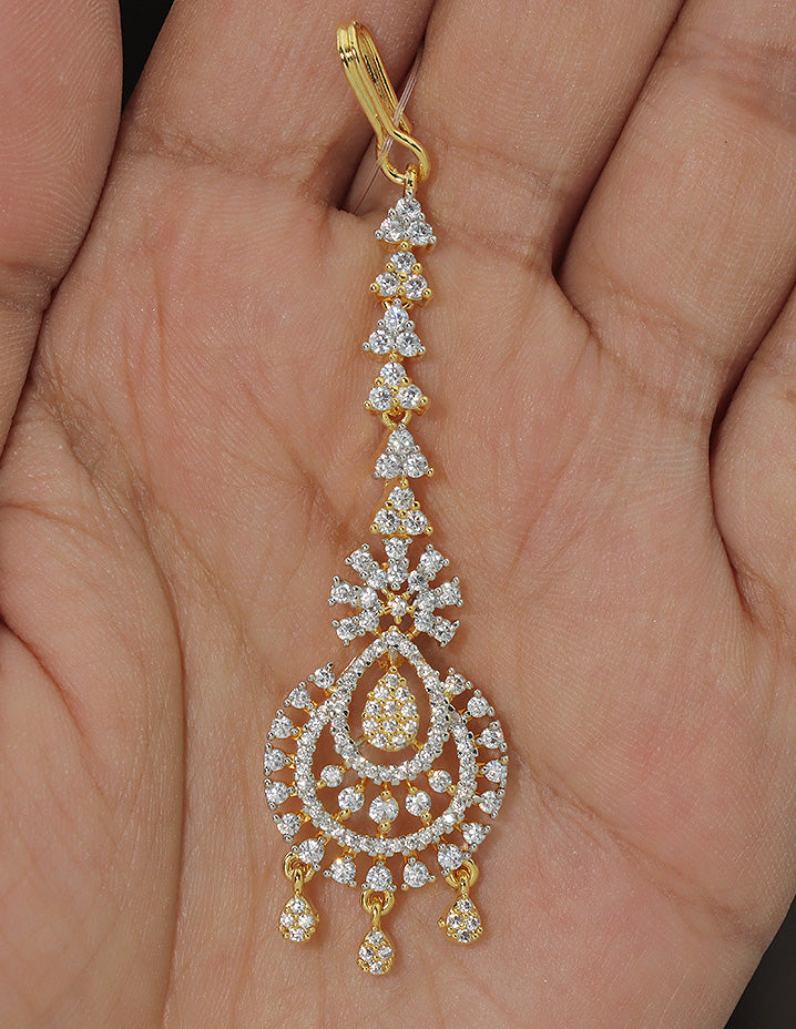 Designer Zirconia Floral Shaped Maang Tikka