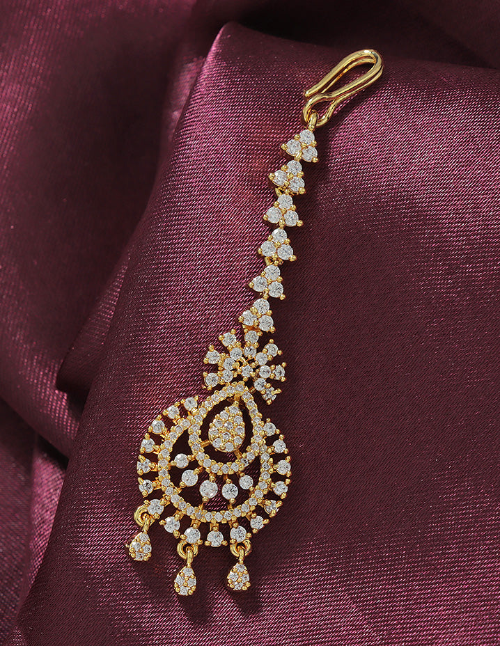 Designer Zirconia Floral Shaped Maang Tikka