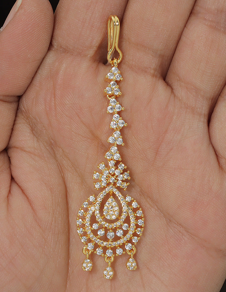 Designer Zirconia Floral Shaped Maang Tikka