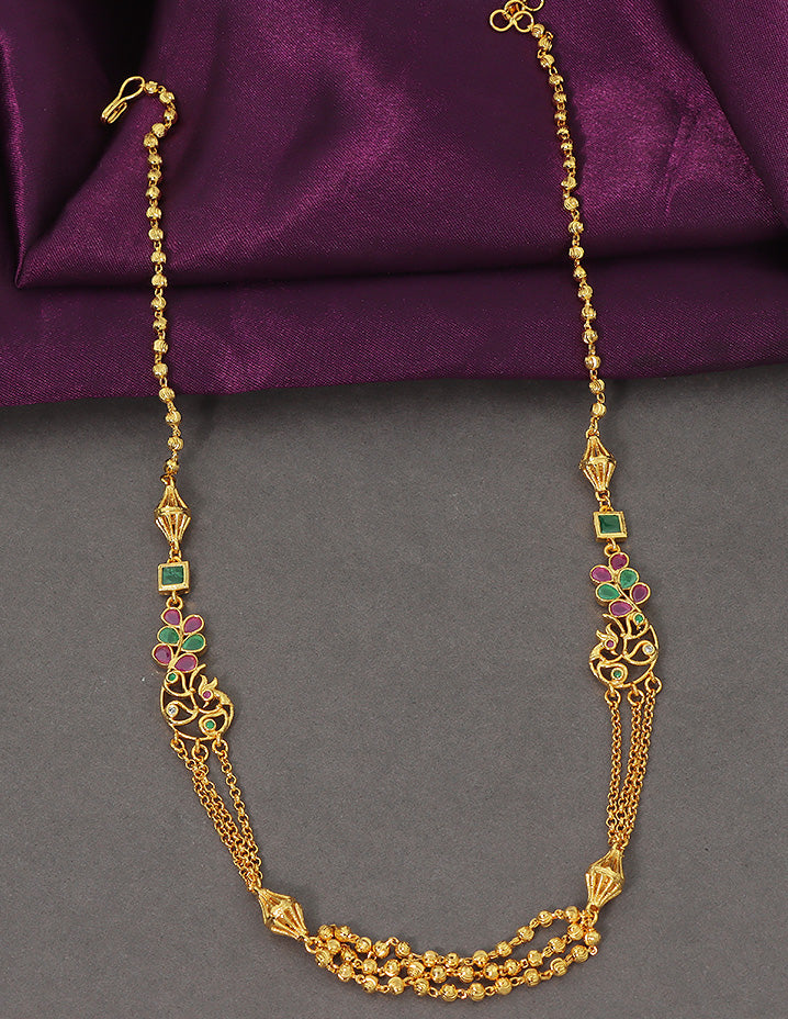 Designer Peacock Charm Temple Necklace Thali Chain