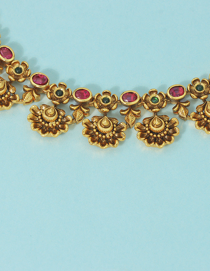 Designer Matt Ruby Kempu Necklace Set