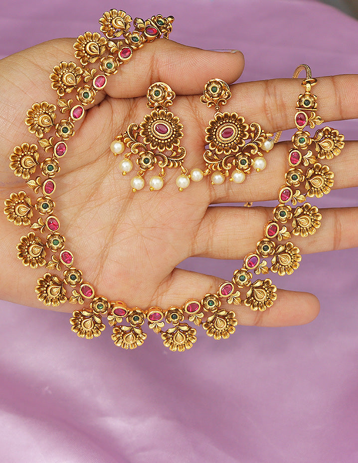 Designer Matt Ruby Kempu Necklace Set