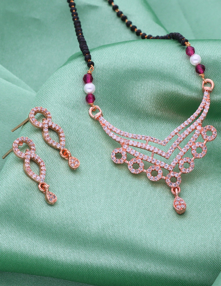 Zirconia Rose Gold Black Bead Mangalsutra