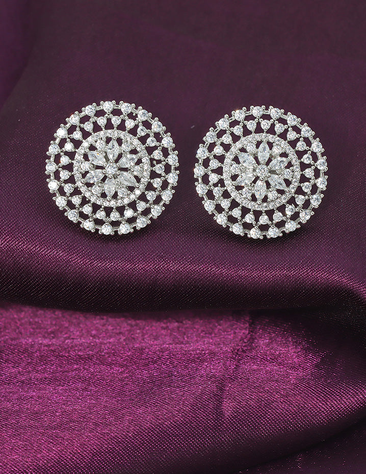 Designer Radiant Floral Halo Stud Earrings