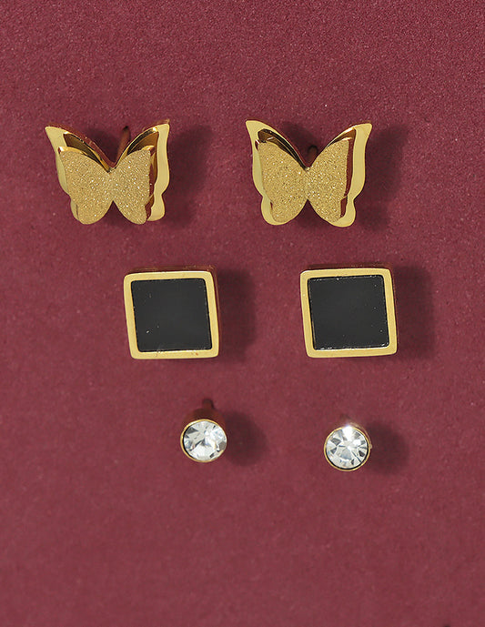 Designer Golden Butterfly Trio Stud Set Stud Earrings