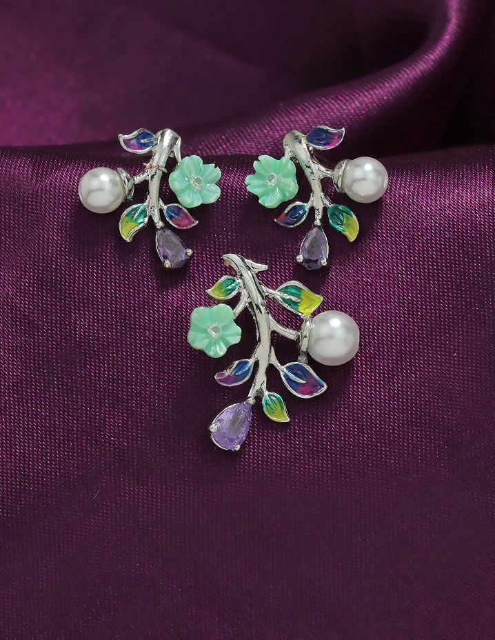 Designer Zirconia Enchanted Blossom Pendant Set