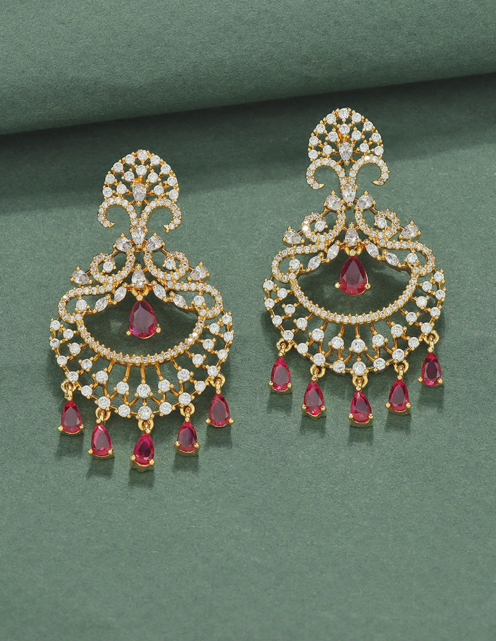 Designer Zirconia Halo Chandbali Earrings