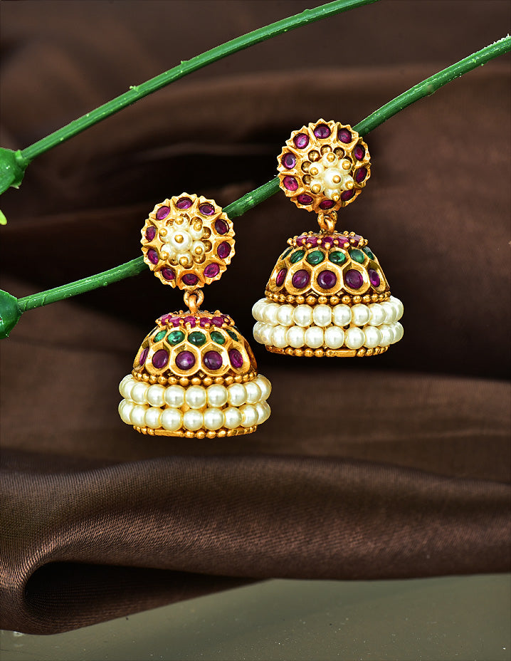 Designer Antique Kempu Jhumka Earrings