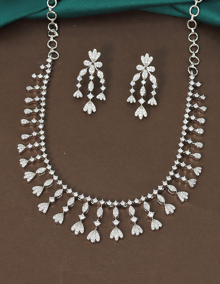 Designer Rhodium Polish Zirconia Necklace Set