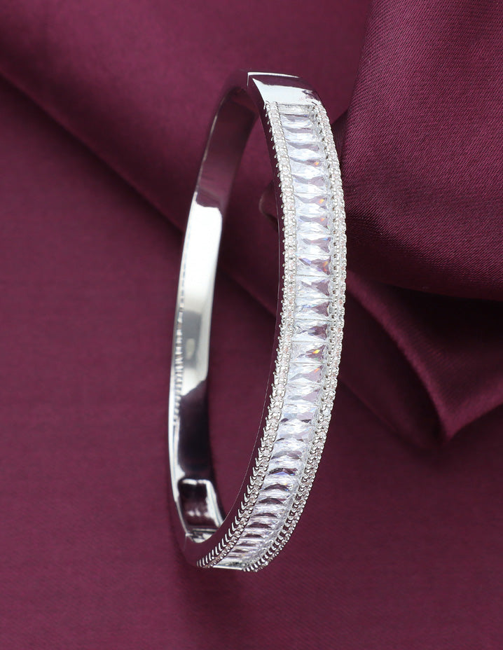 Zirconia Rhodhium Polish Kada Bracelet