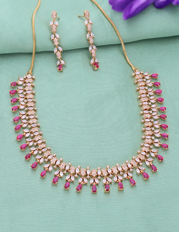 Gold Polish Zirconia Necklace Set 128441