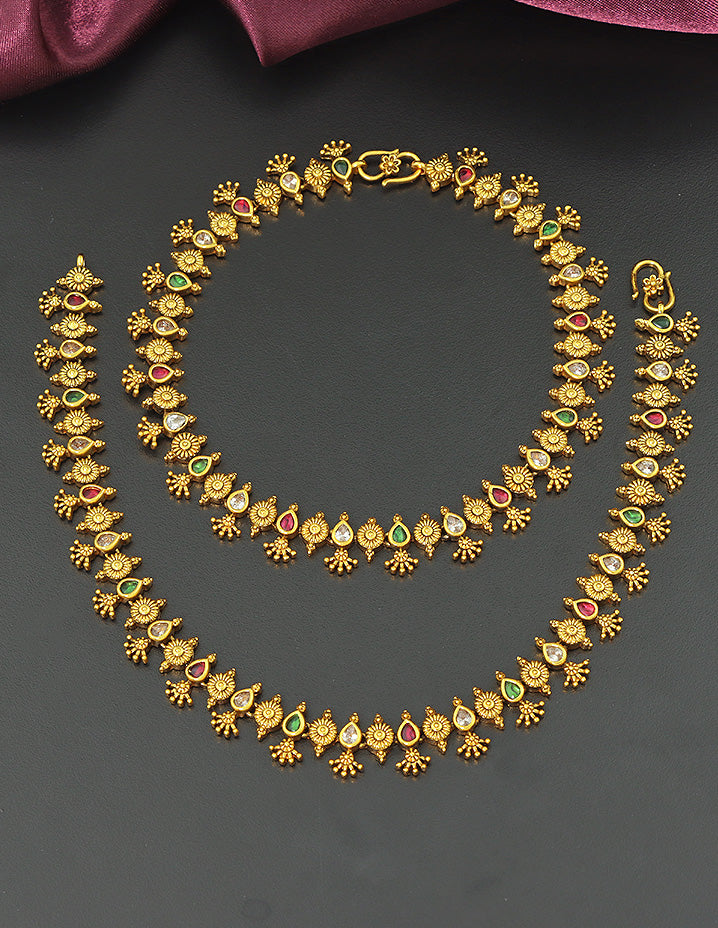 Peacock Charm Antique Kemp Traditional Kempu Anklets