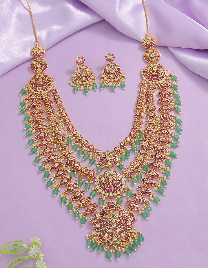Designer Kempu Grand Wedding 3 Layered Haaram Set
