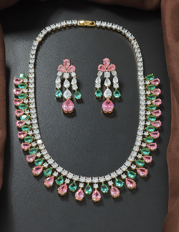 Designer Zirconia Crystal Bloom Designer Necklace Set