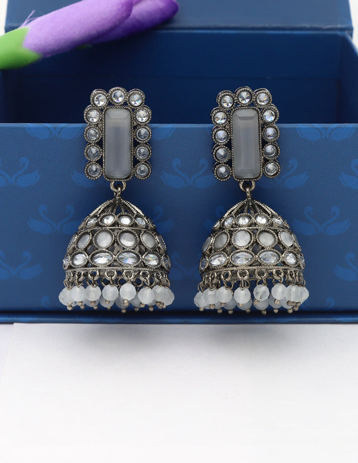 Designer Black Metal Jhumka Earrings