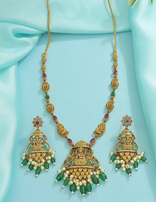 Designer Zirconia Royal Devi Temple Necklace Set