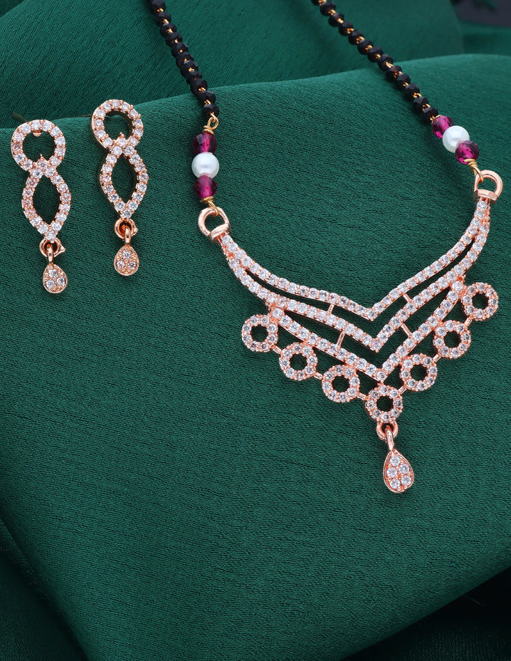Zirconia Rose Gold Black Bead Mangalsutra