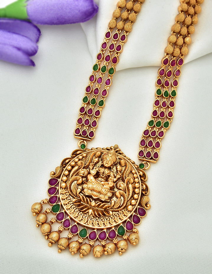 Antique Lakshmi Devi Long With 3 layered Haaram