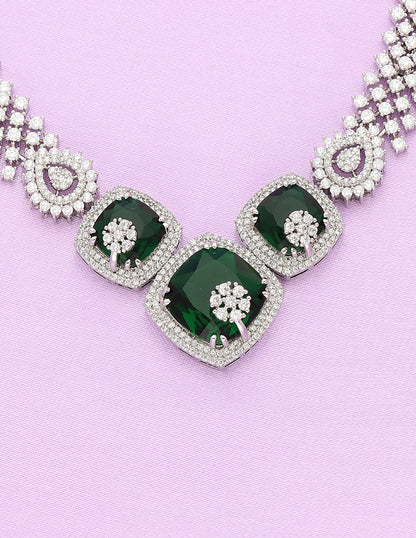 Designer Rhodhium Plated Zirconia Necklace Set