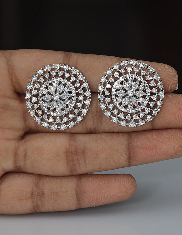 Designer Radiant Floral Halo Stud Earrings