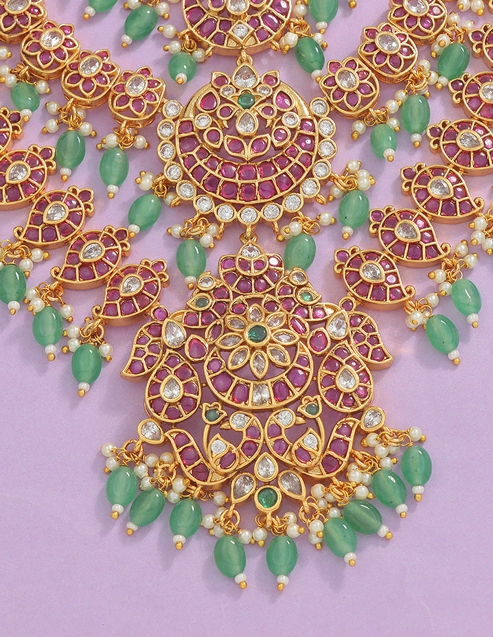 Designer Kempu Grand Wedding 3 Layered Haaram Set