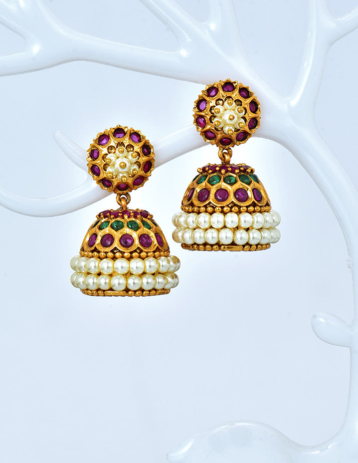 Designer Antique Kempu Jhumka Earrings