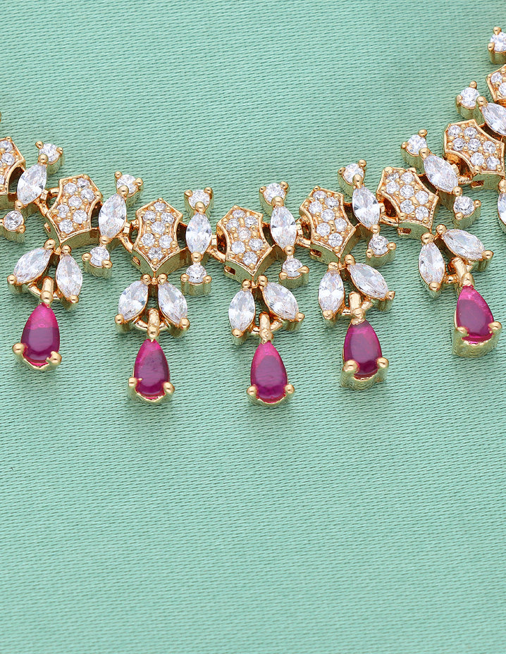 Gold Polish Zirconia Necklace Set 128441
