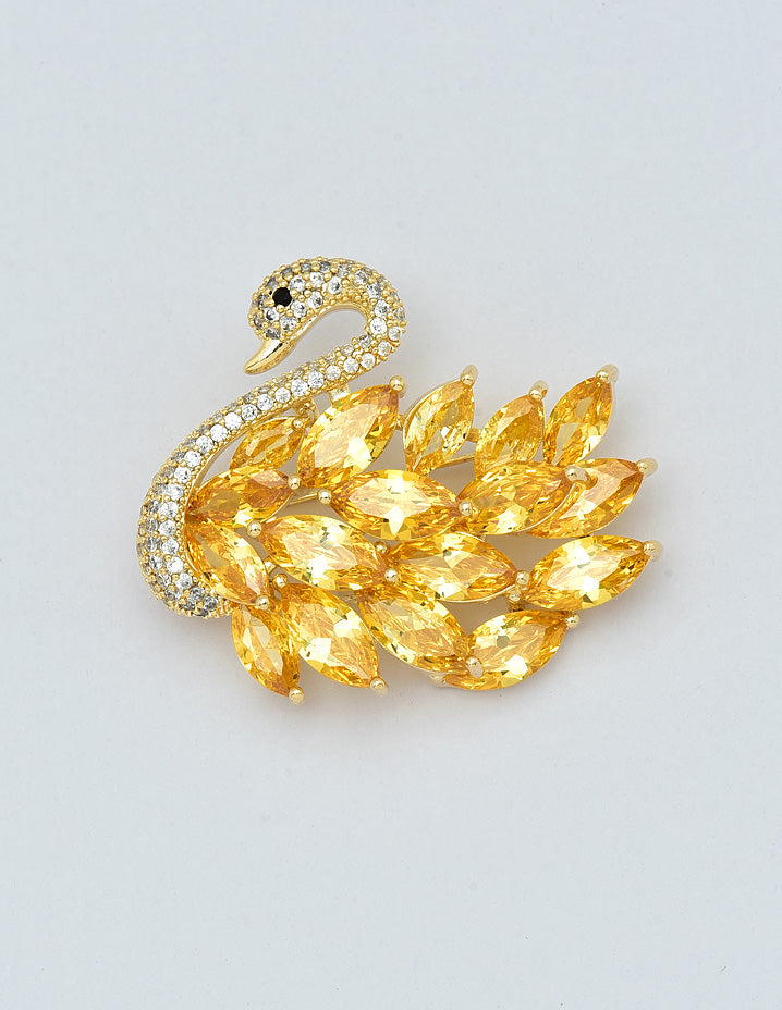 Zircon Yellow Stone Swan Saree Pin