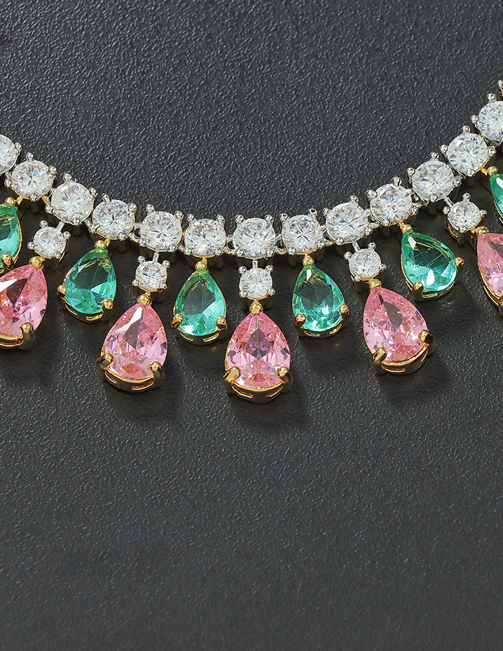 Designer Zirconia Crystal Bloom Designer Necklace Set