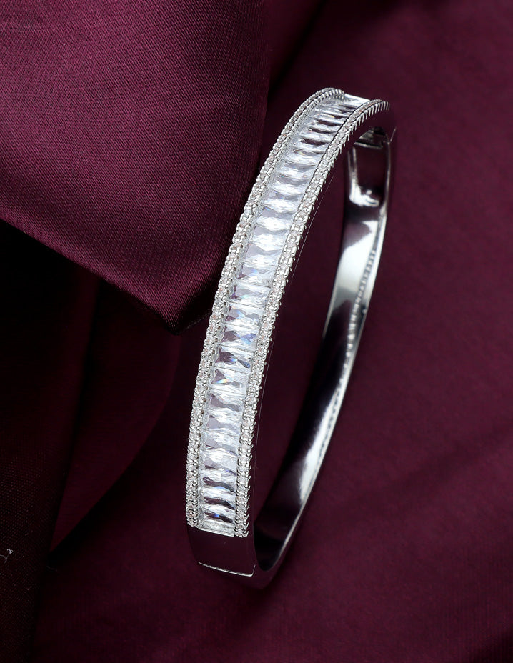 Zirconia Rhodhium Polish Kada Bracelet
