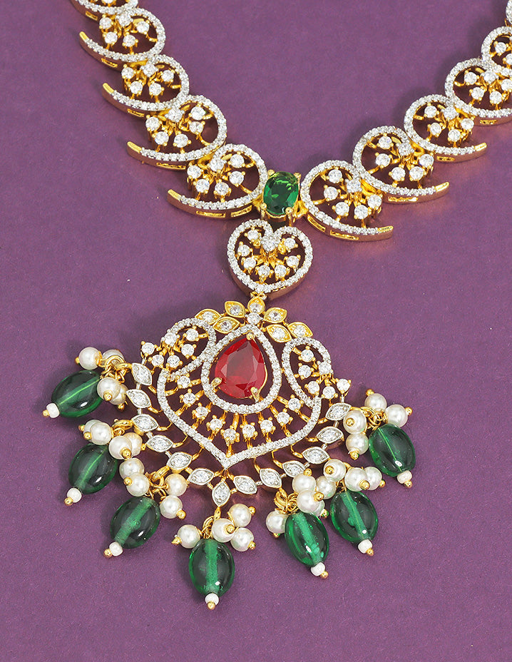 Designer Gold Polish Zirconia Necklace Set