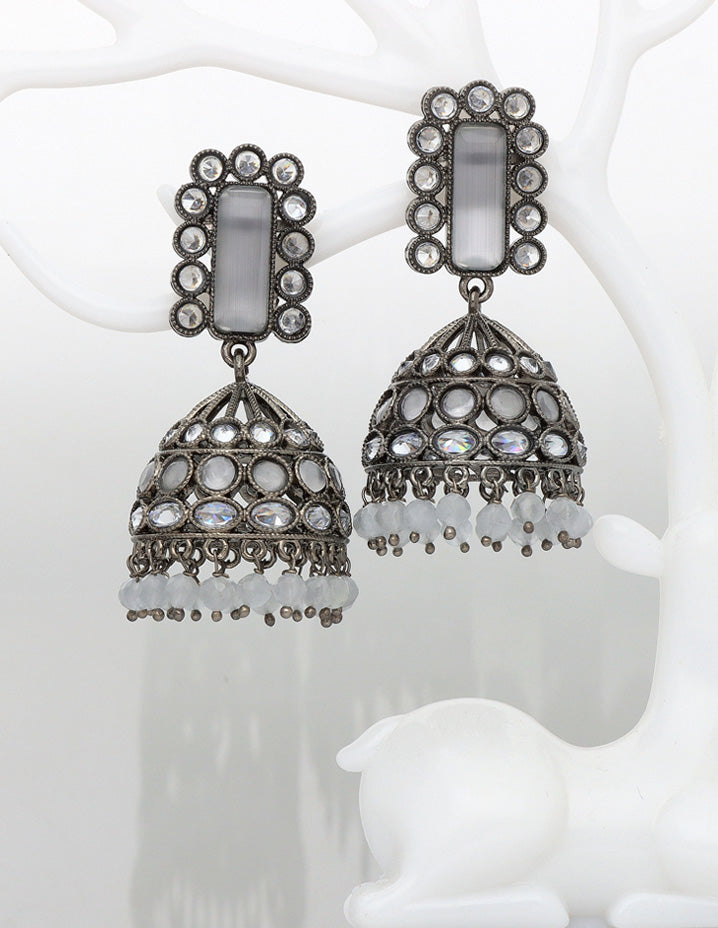 Designer Black Metal Jhumka Earrings