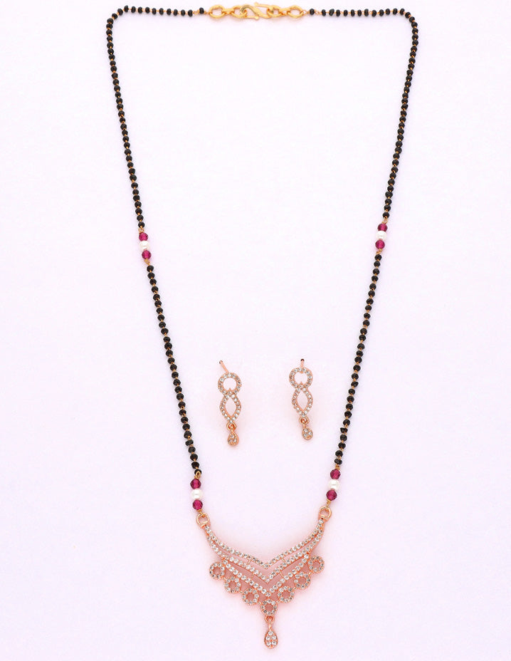 Zirconia Rose Gold Black Bead Mangalsutra