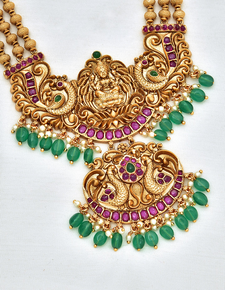 Antique 3 Ball Chain Lakshmi Devi Long Haaram