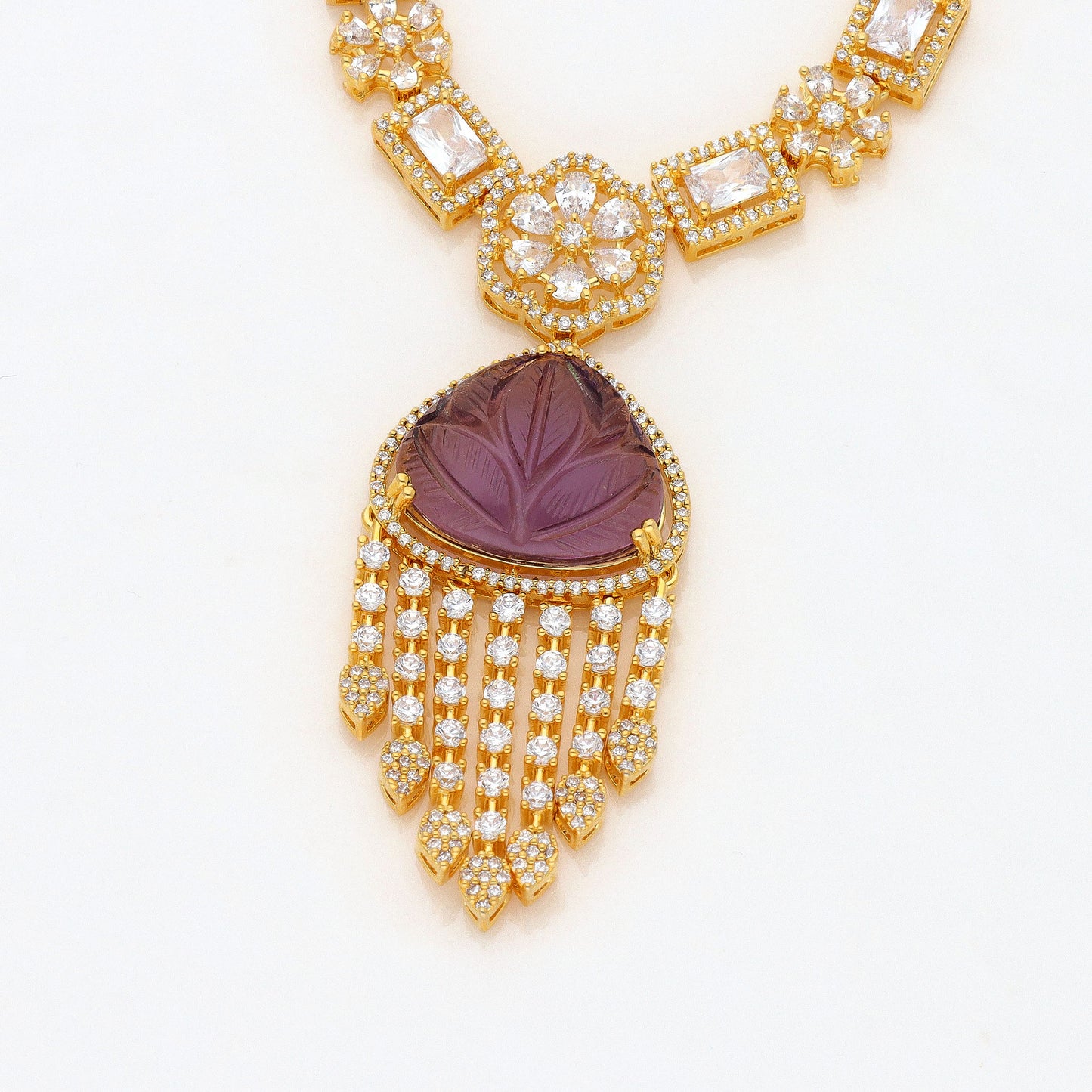 Zirconia Maroon Color Mossanite Stone Necklace Set