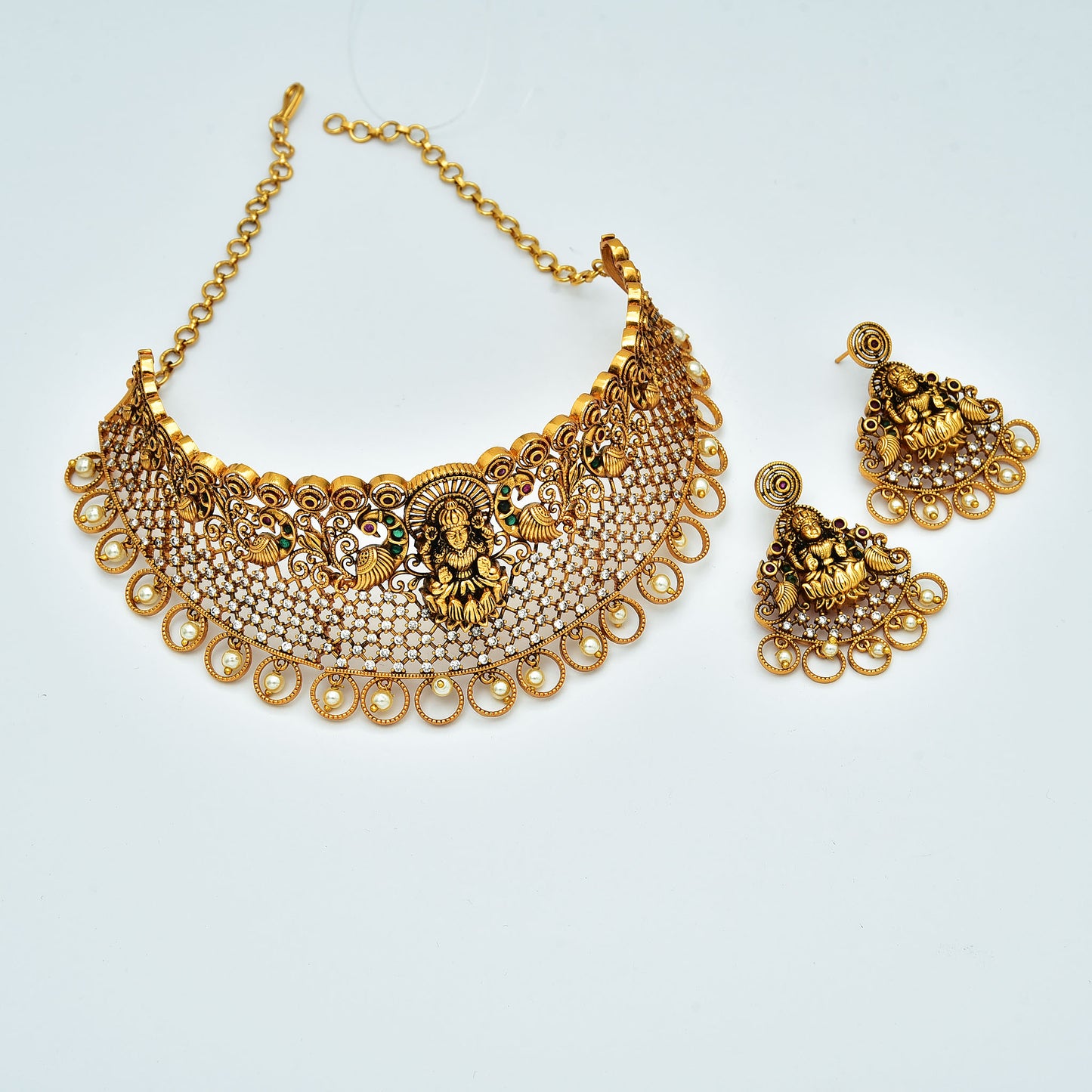 Antique Zirconia Stone kempu Choker Set