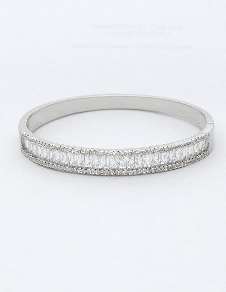 Zirconia Rhodhium Polish Kada Bracelet