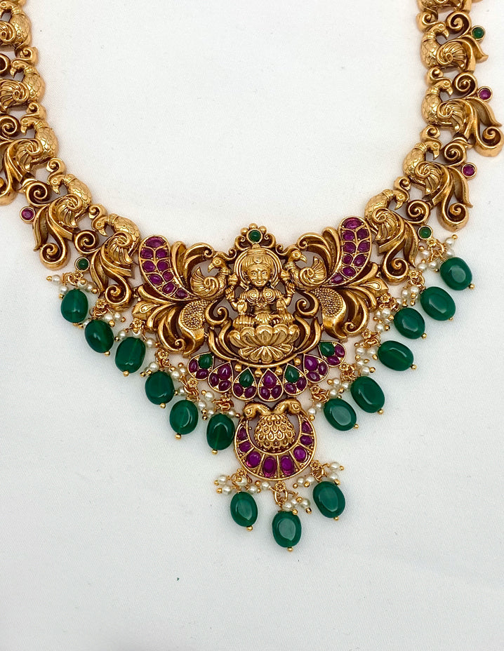 Antique Kempu Lakshmi Devi Pattern Long Haram