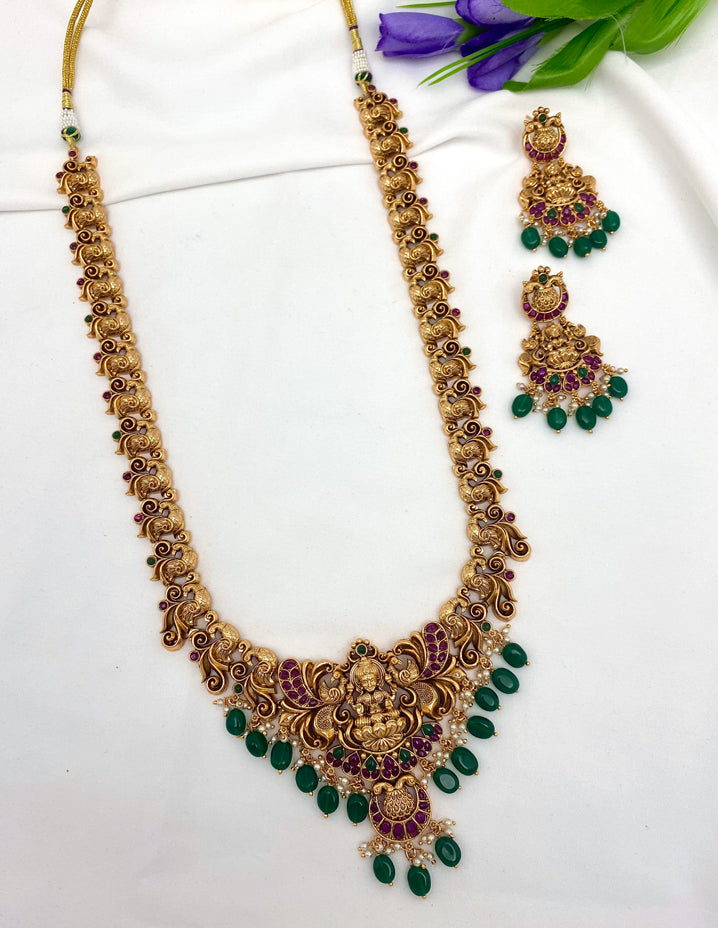 Antique Kempu Lakshmi Devi Pattern Long Haram