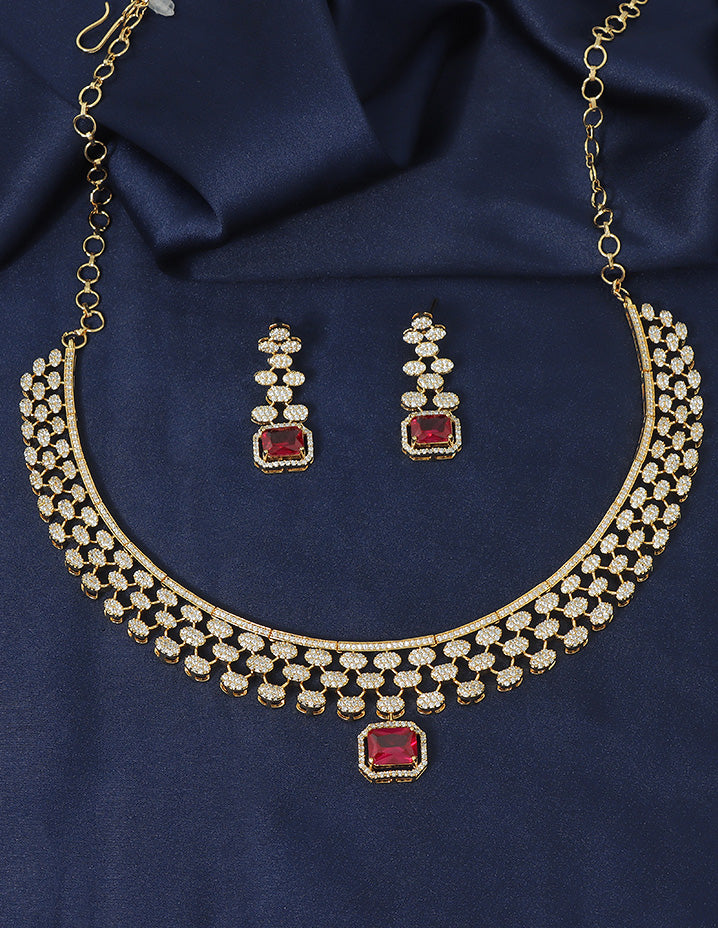 Designer Gold Polish Zirconia Necklace Set