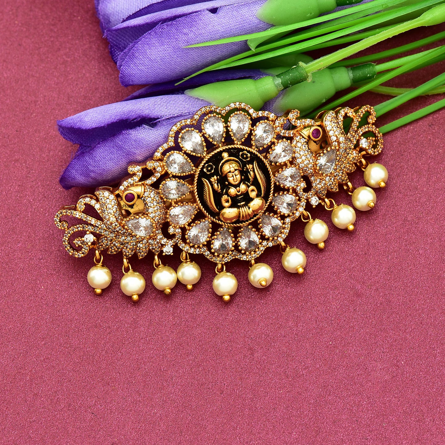 Antique Lakshmi Devi Zirconia Hair clip